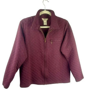 LL Bean Quilted Jacket Women Medium Burgundy Maroon Red Zip Front Long Sleeves